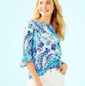 Lilly Pulitzer Fontaine Top in Wave After Wave, EUC